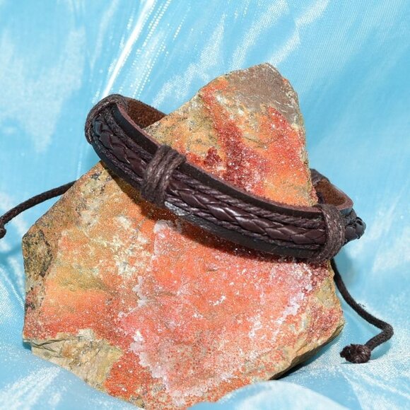 Michael Diego Mens Braid Layered Sliding Tie Leather Bracelet Brown Gift Package - Picture 3 of 9